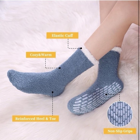 New Fuzzy Socks with Grips for Women, 5 Pairs Soft Fluffy Sleep Cozy Hospital So - Picture 3 of 9
